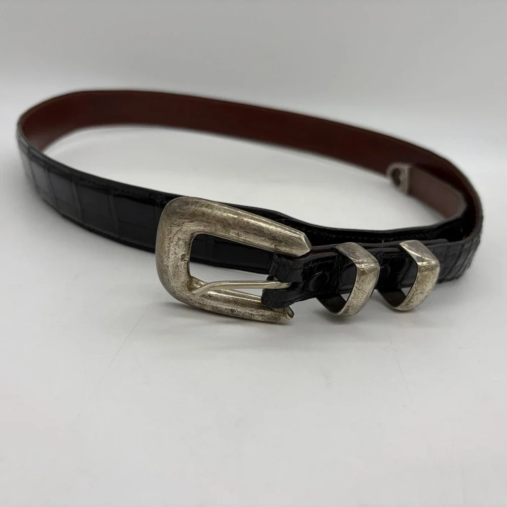 Vtg 1998 Douglas Manus Heartline Mens 36 Alligator Belt 4pc Sterling Silver USA